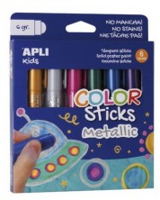 Комплект боички за рисуване APLI Kids - Гваш стик, 6 цвята металик -1