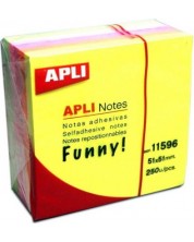Кубче самозалепващи листчета Apli, 5 неонови цвята, 51 х 51 mm, 250 броя