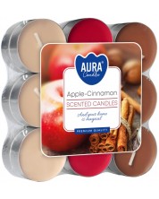 Ароматни чаени свещи Bispol Aura - Apple-Cinnamon, 18 броя