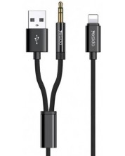 Аудио кабел Yesido - YAU-18, Lightning/USB/3.5 mm, 1.2 m, черен