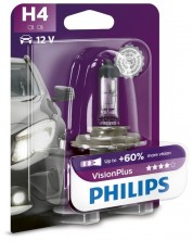 Автомобилна крушка Philips - H4, Vision plus +60% more light, 12V, 60/55W, P43t-38 -1