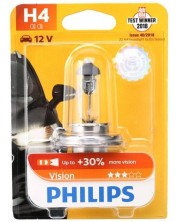 Автомобилна крушка Philips - H4, Vision +30% more light, 12V, 60/55W, P43t-38