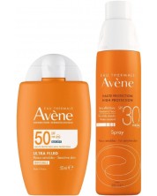 Avène Sun Комплект - Флуид за лице Invisible SPF50 и Слънцезащитен спрей SPF30, 50 + 200 ml -1