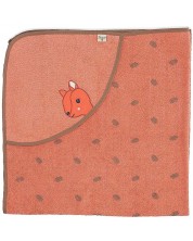 Бебешка хавлия с качулка Sterntaler - От органичен памук, 100 x 100 cm, оранжева