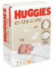 Бебешки пелени Huggies Extra Care - Размер 1, 2-5 kg, 26 броя -1