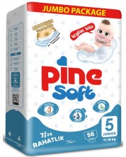 Бебешки пелени Pine Soft - Junior 5, 56 броя