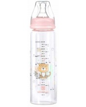 Бебешко стъклено шише KikkaBoo Savanna - 240 ml, розово