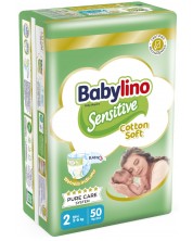 Бебешки пелени Babylino - Sensitive, Cotton Soft, VP, размер 2, 3-6 kg, 50 броя 
