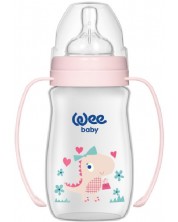 Бебешко шише с дръжки Wee Baby Classic Plus, PP, 250 ml., розово с динозавър -1
