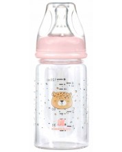 Бебешко стъклено шише KikkaBoo Savanna - 120 ml, розово -1