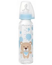 Бебешко стъклено шише NIP - Flow M, 0-6 м, 250 ml, boy  -1