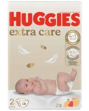Бебешки пелени Huggies Extra Care - Размер 2, 3-6 kg, 58 броя -1