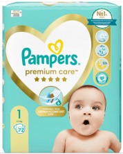 Бебешки пелени Pampers Premium Care - VP, Размер 1, 2-5 kg, 72 броя -1
