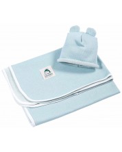 Бебешко одеяло Shushulka - С подарък шапка, 70 х 100 cm, синьо -1