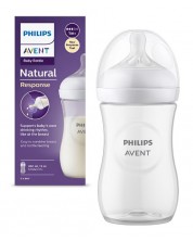 Бебешко шише Philips Avent - Natural Response 3.0, с биберон 1 m+, 260 ml, бяло -1