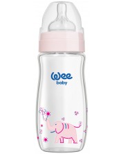 Бебешко шише от топлоустойчиво стъкло Wee Baby Classic Plus, 280 ml, розово -1