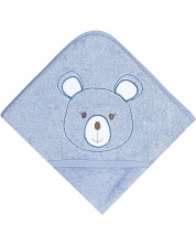 Бебешка хавлийка Bio Baby - Органичен памук, с мече, 80 х 80 cm, синя -1
