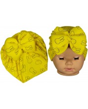 Бебешка шапка тип тюрбан Newworld - Жълта на зайчета -1