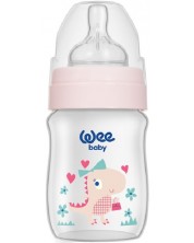 Бебешко шише Wee Baby Classic Plus, PP, 150 ml, розово с динозавър -1