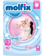 Бебешки пелени гащи Molfix - Midi 3, 6-11 kg, 60 броя -1