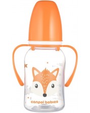 Бебешко шише с дръжки Canpol - Cute Animals, 120 ml, оранжево
