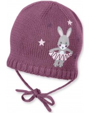 Бебешка плетена шапка Sterntaler - Със зайче, 41 cm, 4-5 м, тъмнорозова