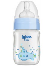 Бебешко шише от топлоустойчиво стъкло Wee Baby Classic Plus, 120 ml, синьо