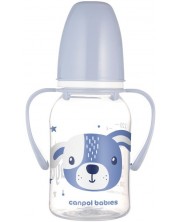 Бебешко шише с дръжки Canpol - Cute Animals, 120 ml, синьо