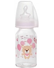 Бебешко стъклено шише NIP - Flow S, 0-6 м, 125 ml, girl  -1