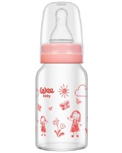 Бебешко шише от топлоустойчиво стъкло Wee Baby Classic, 120 ml, розово -1