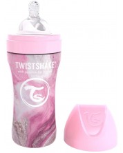 Бебешко шише Twistshake - Мраморно розово, неръждаема стомана, 330 ml -1