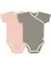 Бебешко боди Lassig - 50-56 cm, 0-2 месеца, розово-зелено, 2 броя