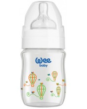Бебешко шише от топлоустойчиво стъкло Wee Baby Classic Plus, 120 ml, бяло -1
