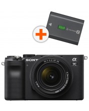Безогледален фотоапарат Sony - A7C, FE 28-60mm, f/4-5.6 + батерия Sony - NP-FZ100