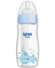 Бебешко шише от топлоустойчиво стъкло Wee Baby Classic Plus -  280 ml, синьо -1