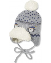 Бебешка зимна шапка Sterntaler - На пингвинчета, 47 cm, 9-12 месеца, сива