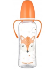 Бебешко шише с дръжки Canpol - Cute Animals, 250 ml, оранжево