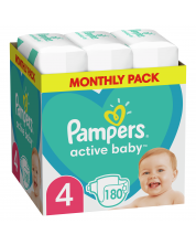 Бебешки пелени Pampers - Active Baby 4, 180броя -1