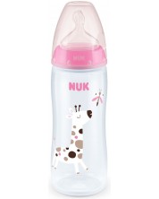Бебешко шише Nuk First Choice - Temperature control, 360 ml, розово, жираф