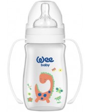 Бебешко шише с дръжки Wee Baby Classic Plus, PP, 150 ml, бяло с динозавър -1