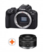 Безогледален фотоапарат Canon - EOS R50, 24.2MPx, черен + Обектив Canon - RF 50mm, F/1.8 STM