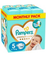 Бебешки пелени Pampers Premium Care - Monthly Pack, размер 5, 148 броя -1