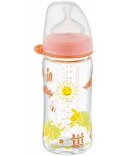 Бебешко шише NIP - РР, Flow M, 0 м+, 260 ml, Girl, оранжево