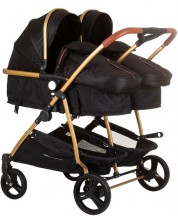 Бебешка количка за близнаци Chipolino - Дуо Смарт, обсидиан/злато -1