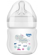 Бебешко шише Wee Baby Natural - 125 ml, бяло с хипопотам