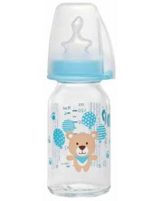 Бебешко стъклено шише NIP - Flow S, 0-6 м, 125 ml, boy