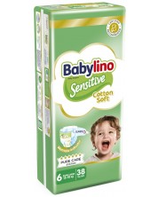 Бебешки пелени Babylino - Sensitive, Cotton Soft, VP, размер 6, 13-18 kg, 38 броя