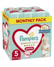 Бебешки пелени гащи Pampers Premium Care - Monthly pack, size 5, 102 броя