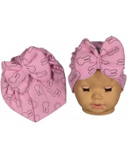 Бебешка шапка тип тюрбан NewWorld - Розова на зайчета -1
