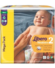 Бебешки пелени Libero - Newborn 2 (3-6 kg), Mega Pack, 104 броя